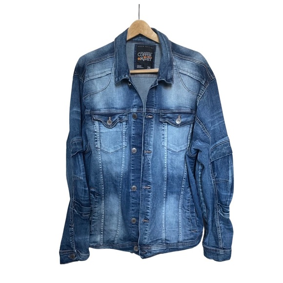 COPPER RIVET Denim Factory Distressed Jean Jacket Blue with Fade Men’s Size 3X. - Picture 16 of 16